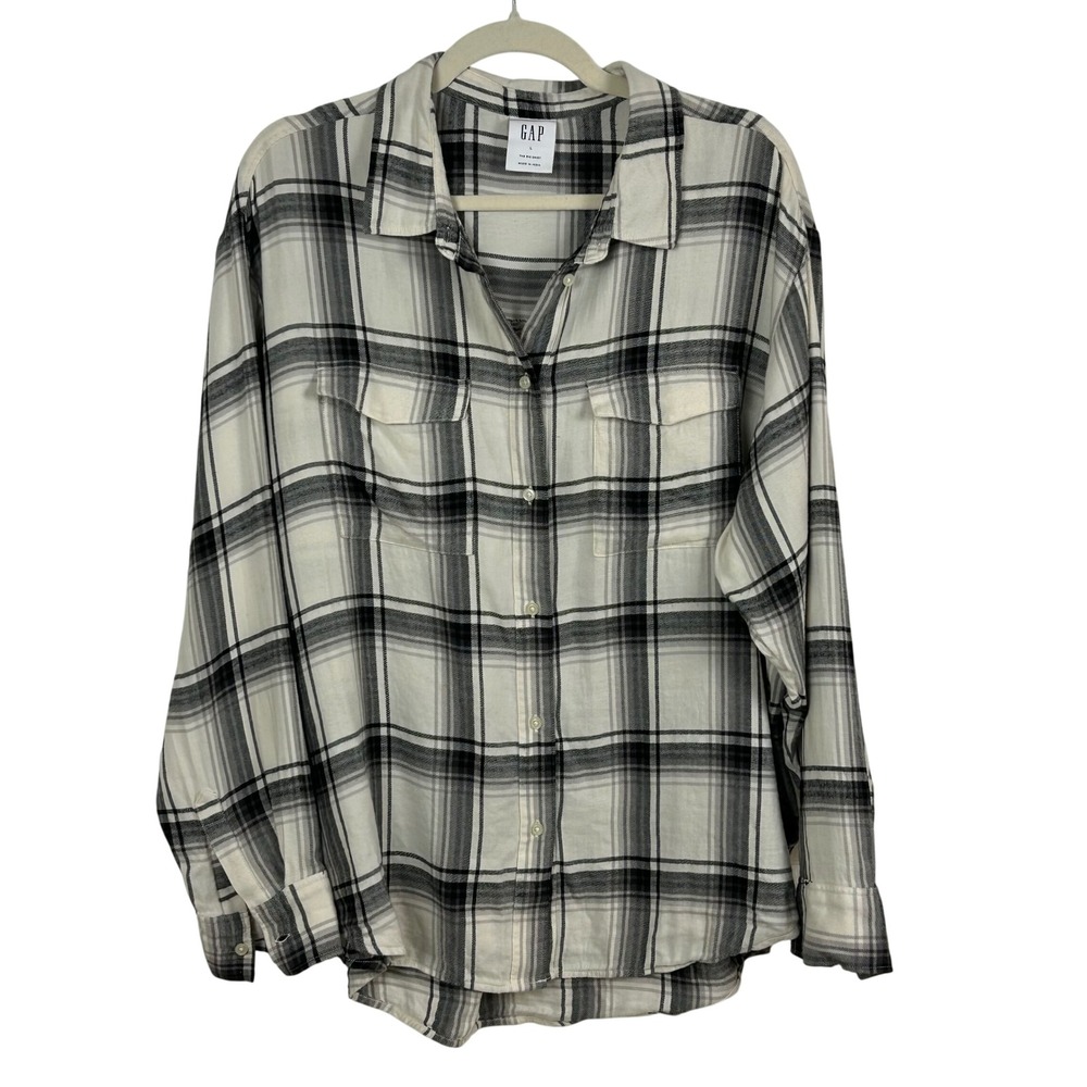 GAP Oversized Black White Plaid Button‎ Down Shirt Women's Large L